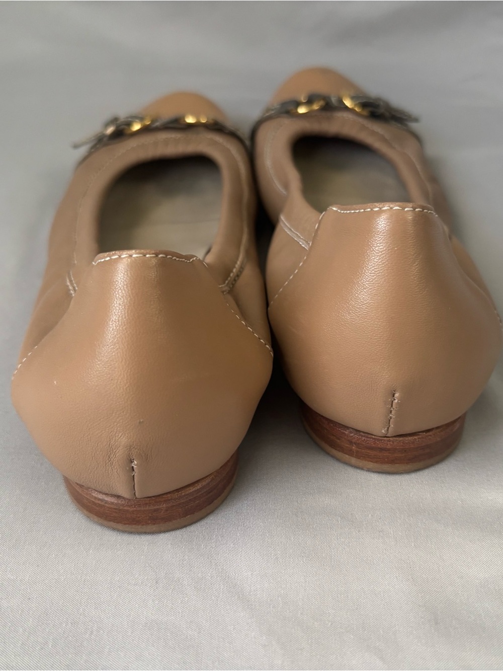 Agl Nude Tan Leather Ballet Flats with Gold Buckle - Picture 4 of 8
